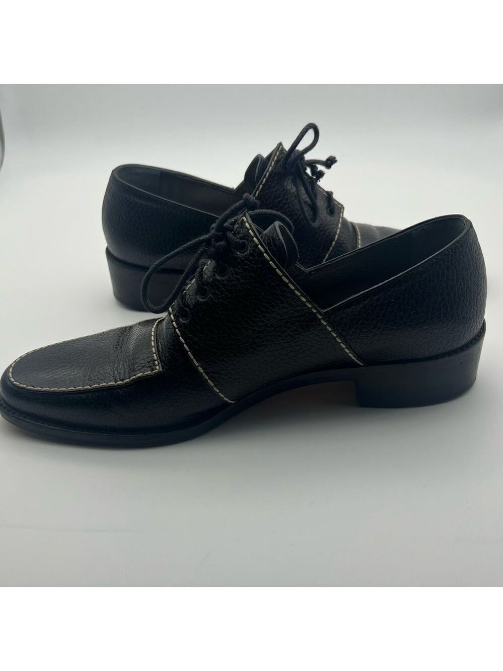 Walter Steiger Dark Brown with cream stitching Vintage Lace Up Loafers size 8 - Picture 9 of 11